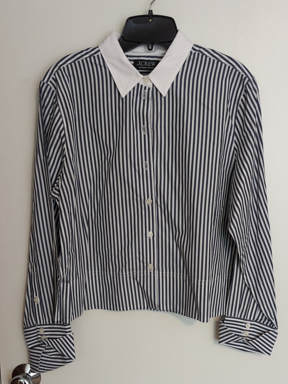 J. Crew Navy & White Stripe Button-Up Shirt with Contrast Collar